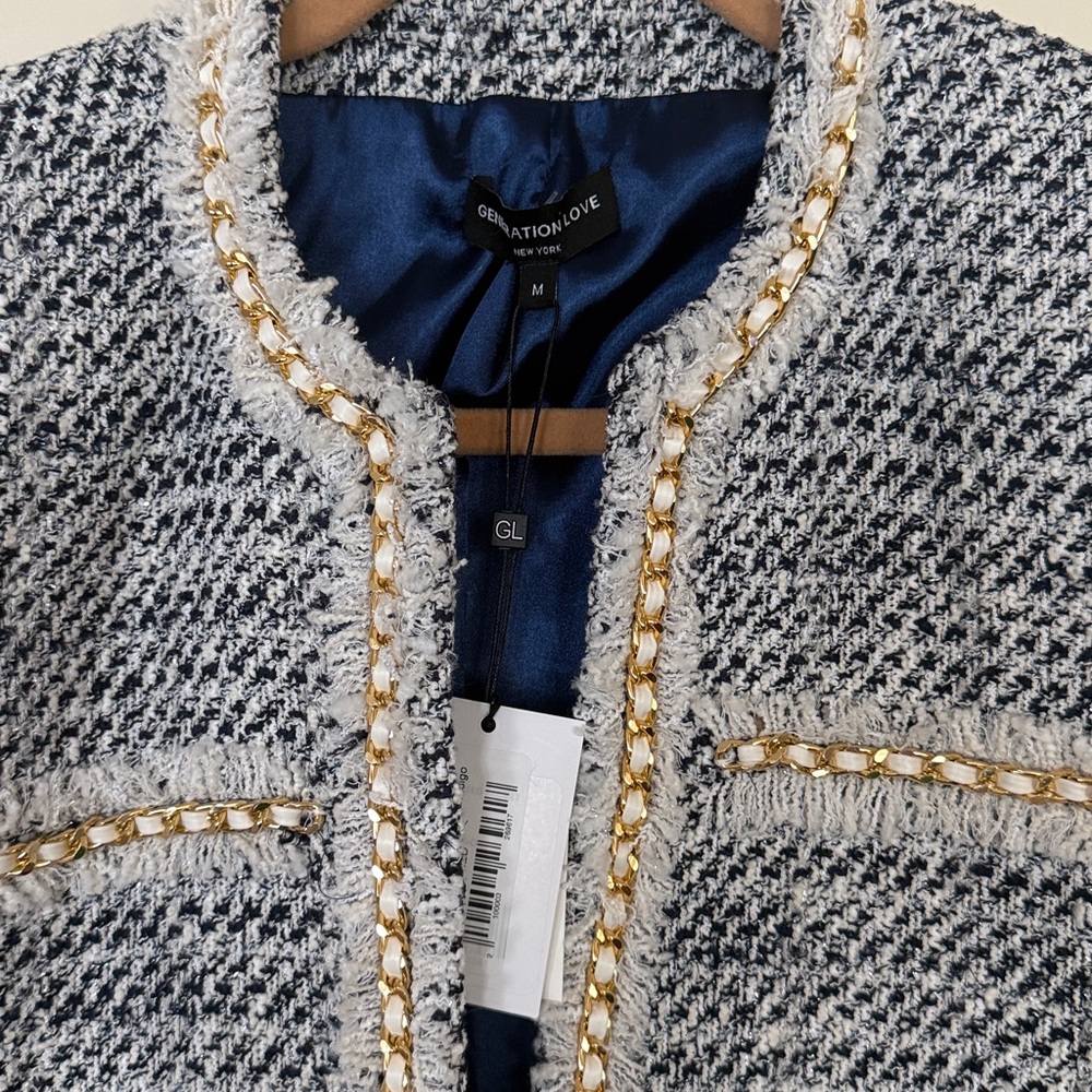 Generation Love Serena Tweed Jacket White/Indigo Size M NWT - Picture 5 of 7